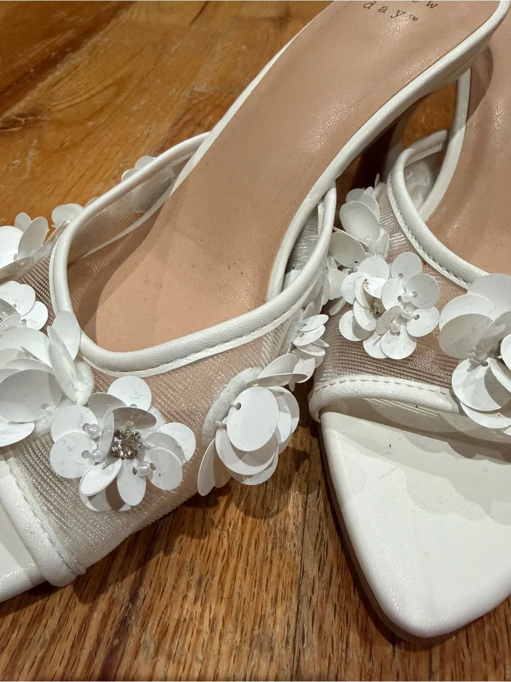 🌸 A NEW DAY 🌸 White Floral Mesh Slide Heels